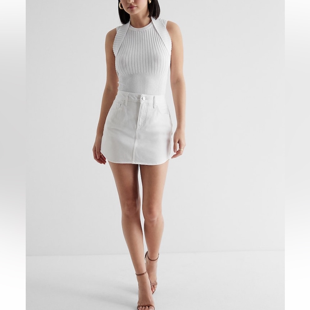 High Waisted White Mini Denim Skirt